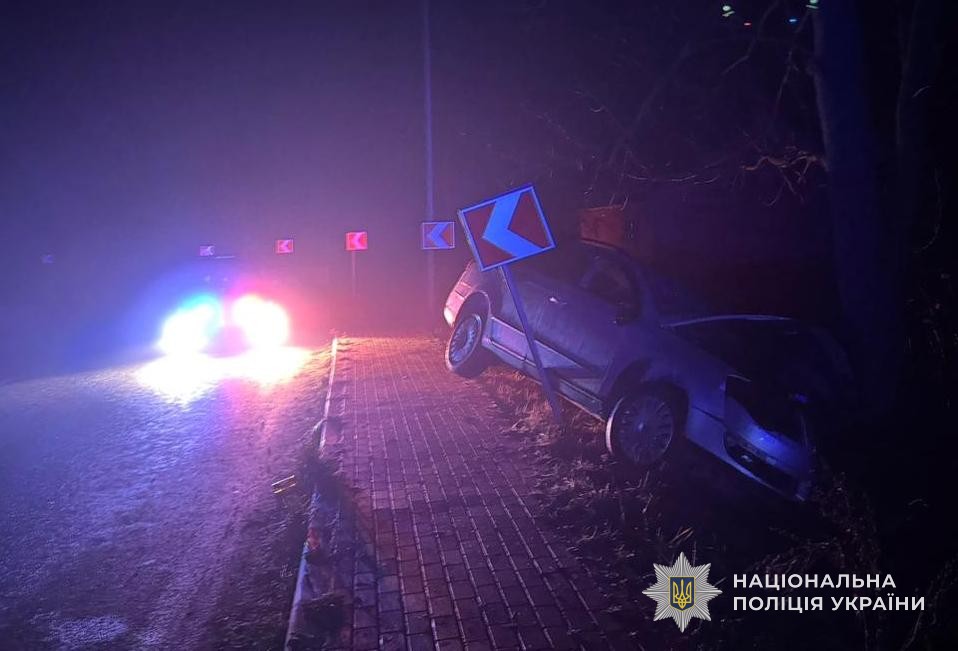 На Львівщині пʼяний 19-річний водій не впорався з керуванням та врізався в дерево