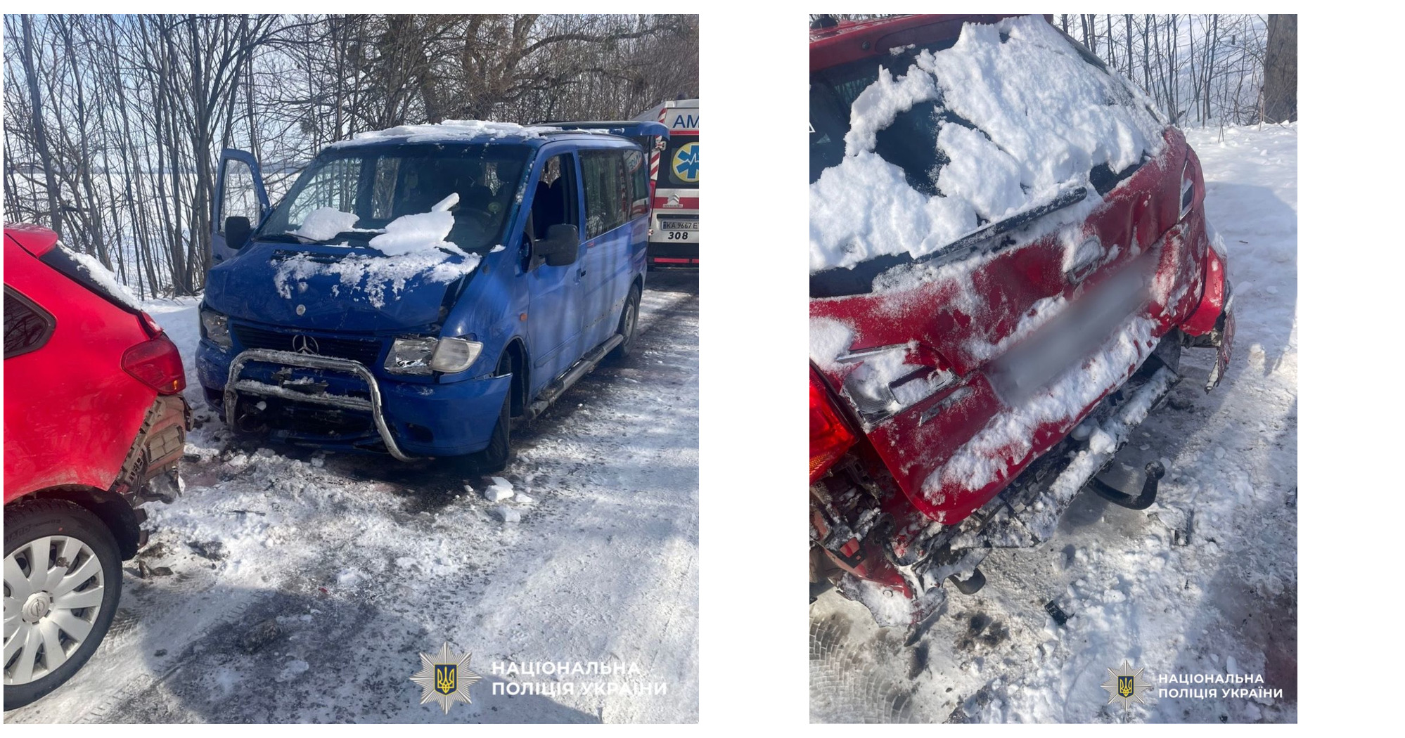На Київщині Mercedes влетів у припарковану автівку: є постраждалий